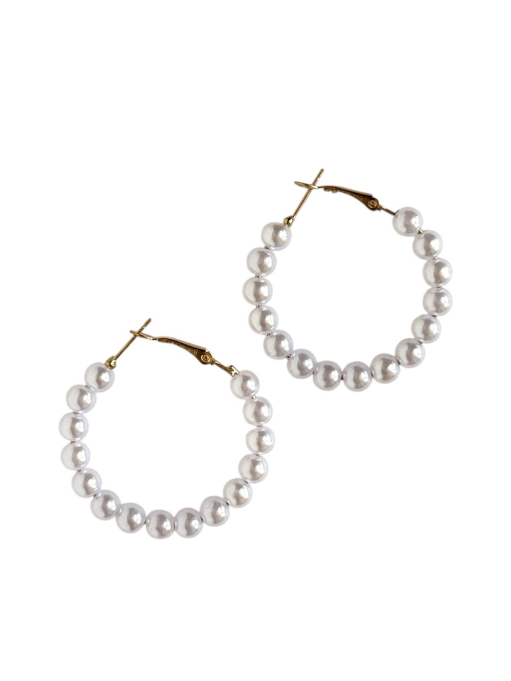 Coastal Gold Faux Pearl Hoop Earrings